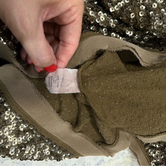 J. Crew Shimmering Sequin Short Sleeve Top - Brown Green Size L - Picture 5 of 6